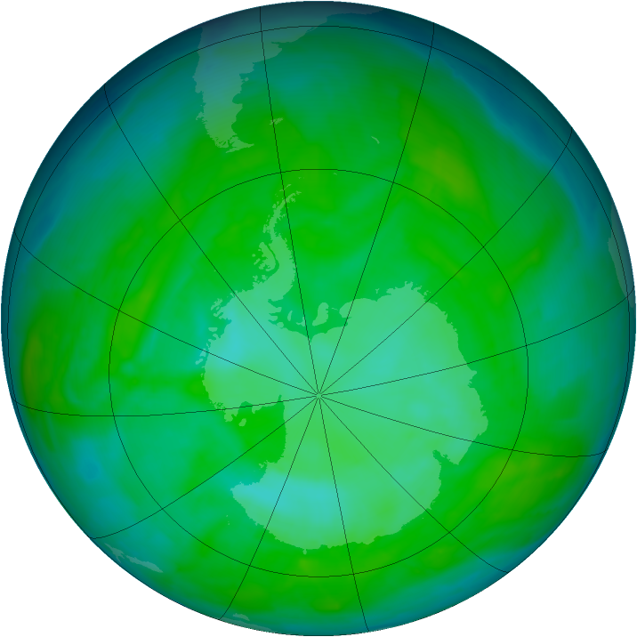 Antarctic ozone map for 12 December 2013